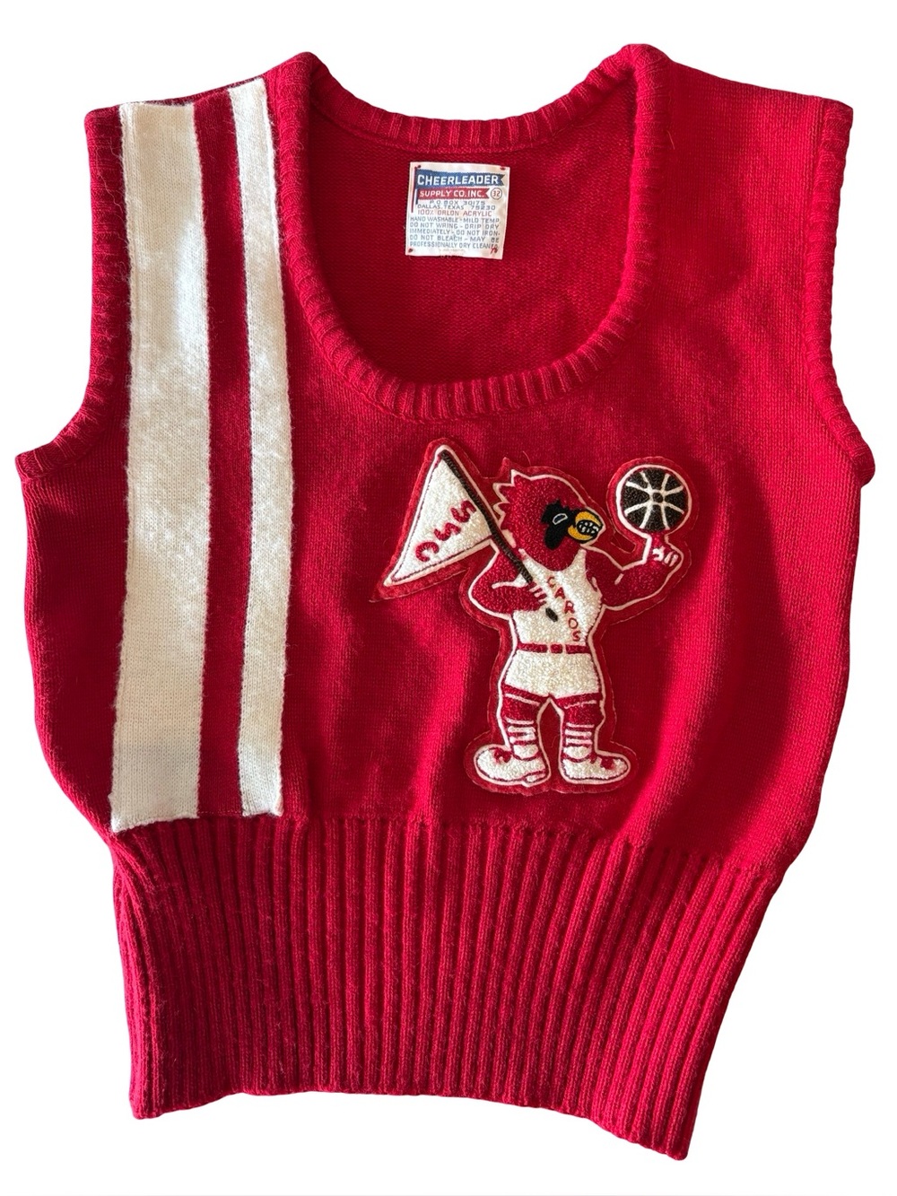 Vintage 1970s South Sioux City Nebraska Red Cheer Vest Cardinals SSC XS Acrylic